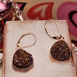 Elegant Gold and Purple Druzy Earrings